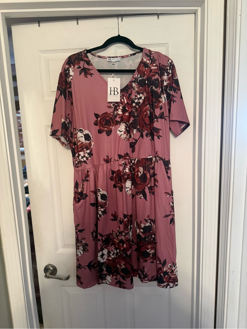 HB Pink Floral V-Neck Midi Dress